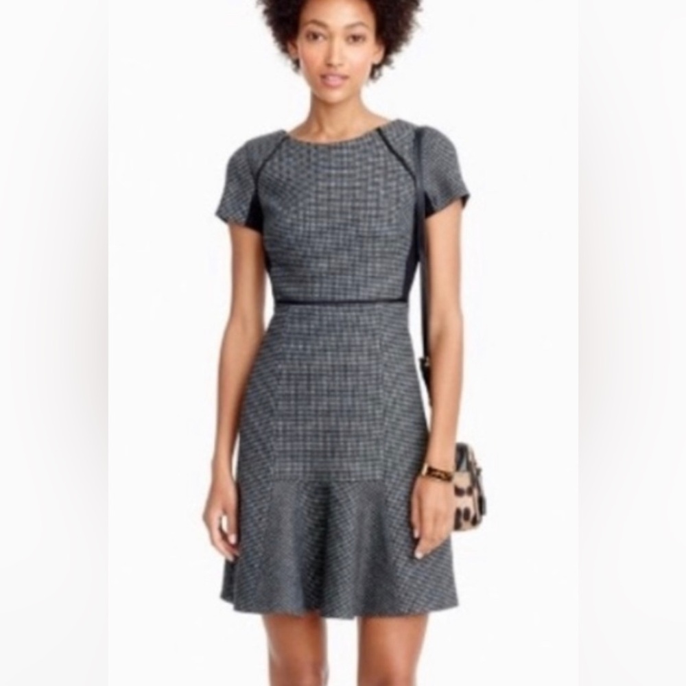 J. Crew Wool Blend Checkered Tweed Fit N Flare Flutter Dress Size 12